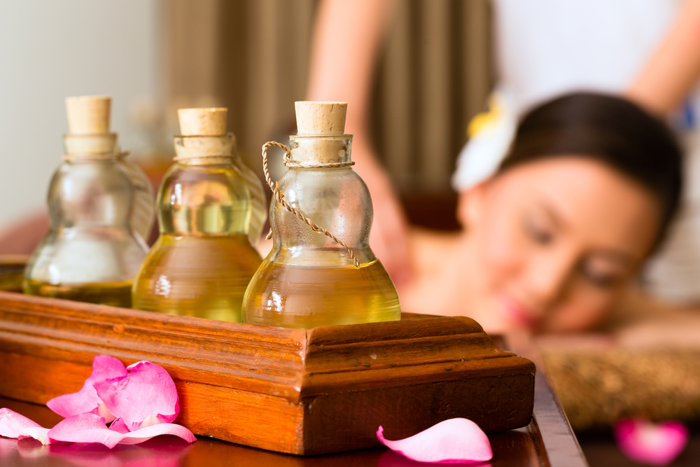 A variety of scented oils for a body massage