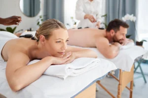 All I want is world peace and a massage. Shot of a couple enjoying a day at the spa. - Love, Relaxation, and Reconnection: Couples Wellness Experiences at Ciao Bella