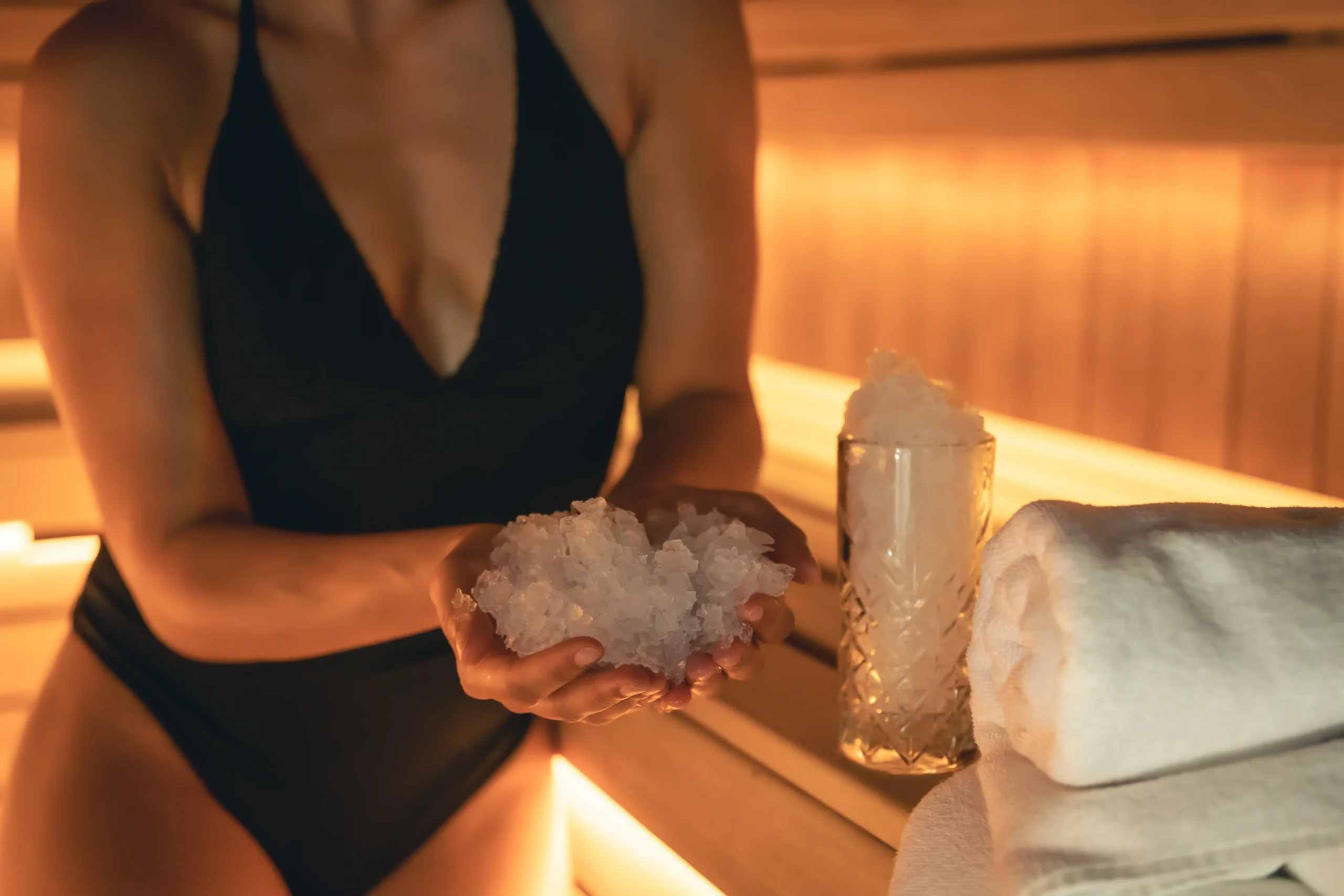 woman sauna ice closeup scaled - Wellness for All Seasons: How Salt Therapy Supports Your Health in the Florida Keys